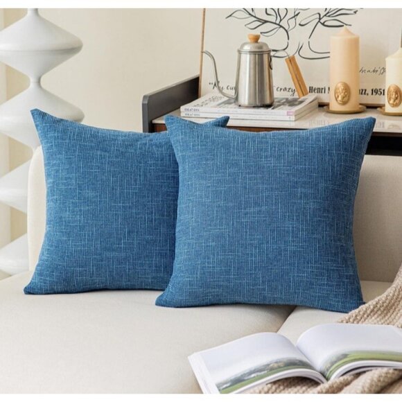 Kevin Textile Throw Pillow Covers 20x20 Federal Blue Textured Woven Set Of 2 - Picture 1 of 6